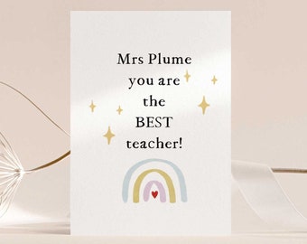 Personalised teacher thank you card graduation thank you school leaving thank you end of term thank you card