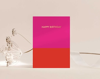 Pink Red Happy Birthday Card Letterpress Gold Foil Her