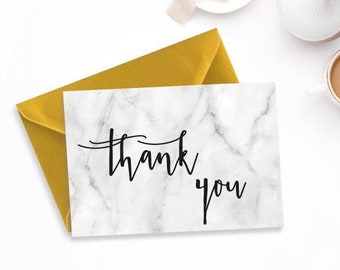 White Marble Luxury and Stylish Font Wedding Thank You Card