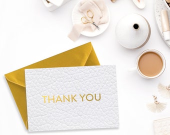 White leather effect Gold Foil Thank You Card