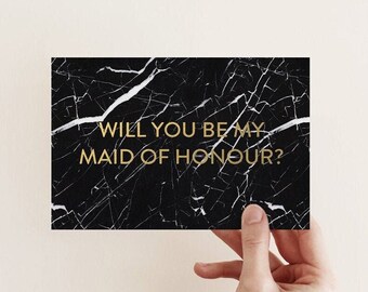 Will You Be My Maid Of Honour, Marble Gold Foil Luxury Letterpress Wedding Card