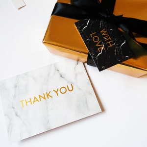 White Marble Luxury Gold Foil Wedding Thank You Card - Etsy