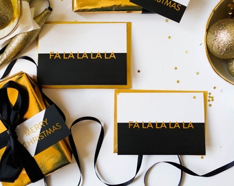 Luxury Gold Foil Letterpress Monochrome 'Fa la la la la' Card