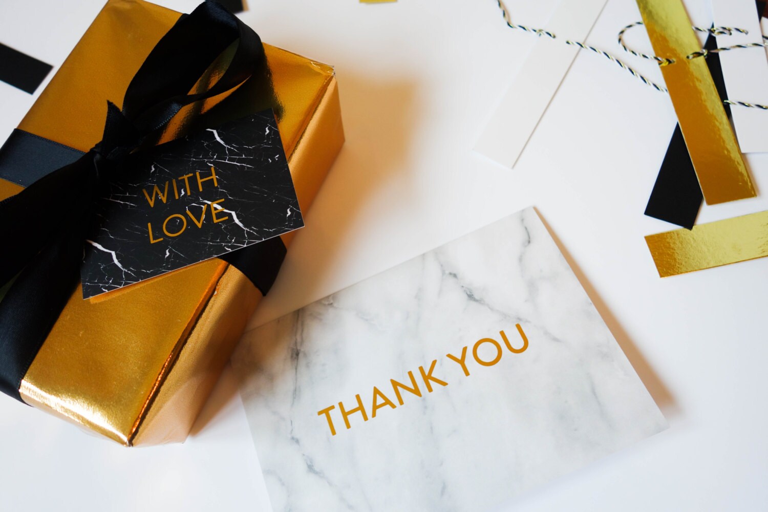White Marble Luxury Gold Foil Wedding Thank You Card - Etsy
