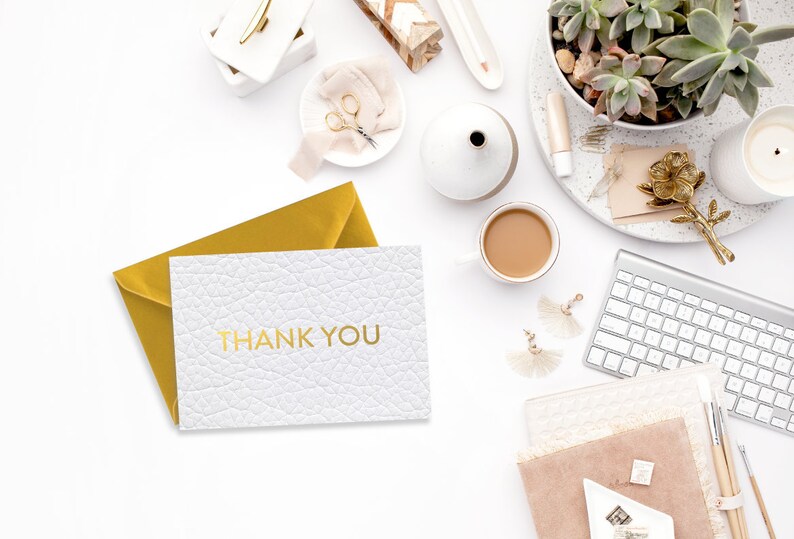 White leather effect Gold Foil Thank You Card image 1