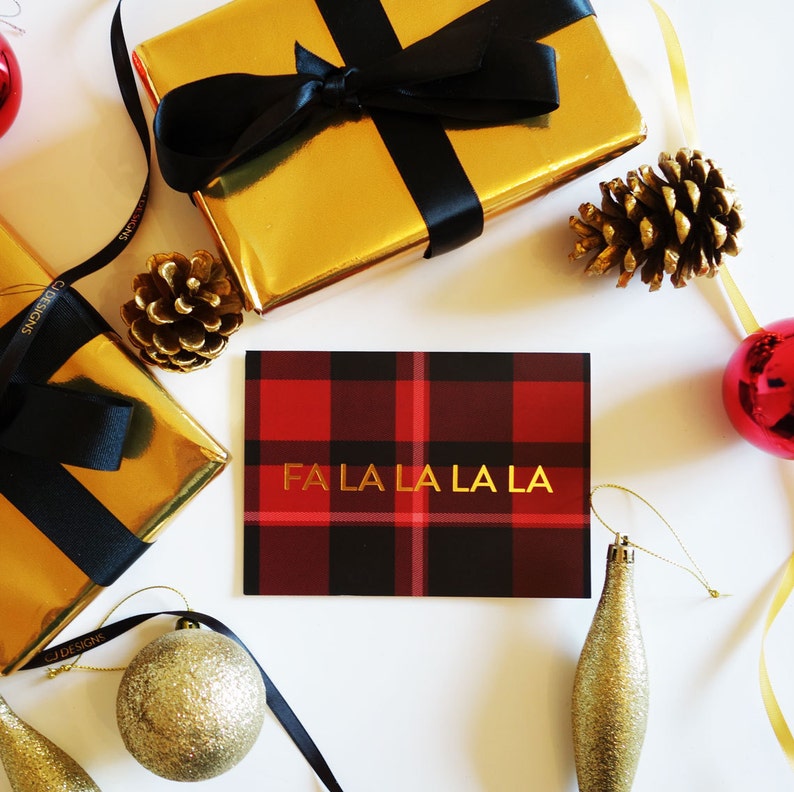 Luxury Gold Foil Red Tartan Christmas Card image 1
