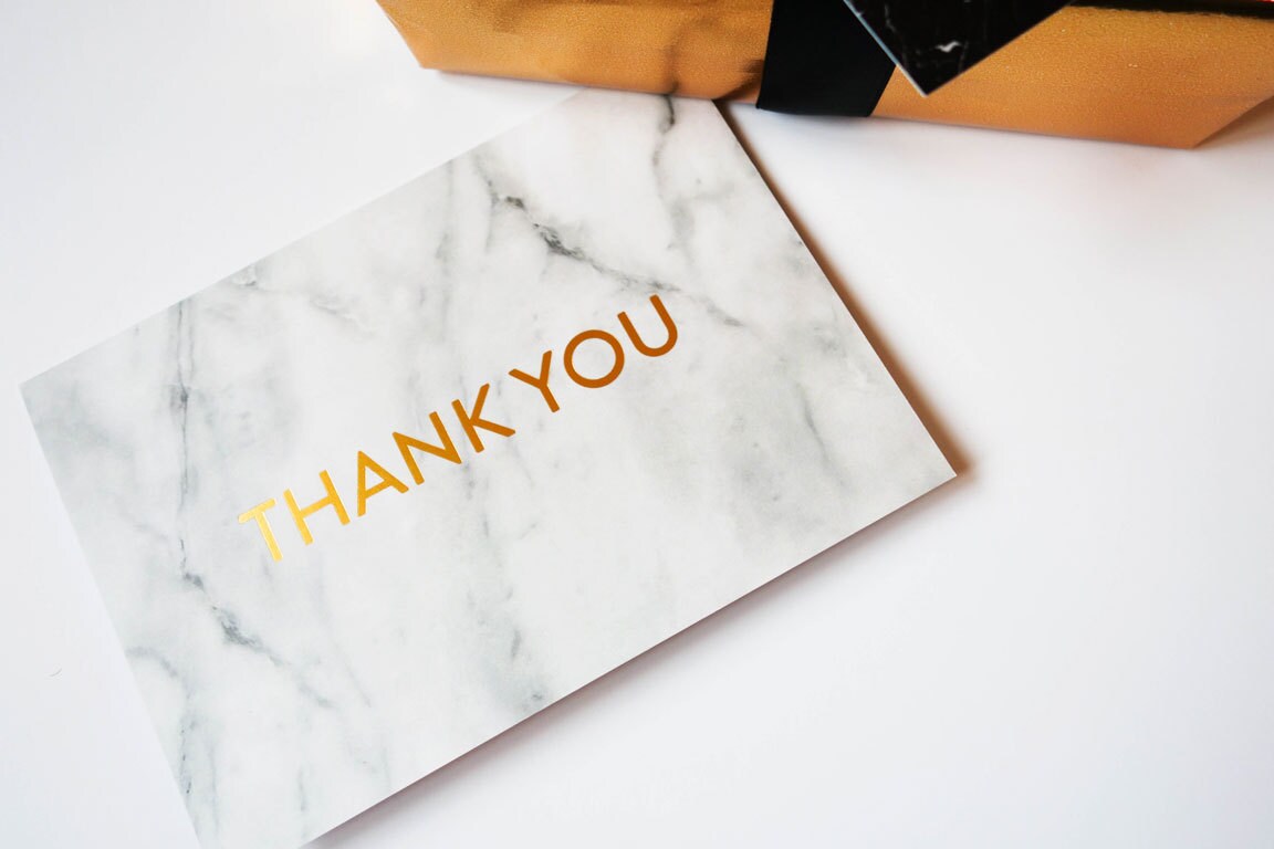 White Marble Luxury Gold Foil Wedding Thank You Card - Etsy