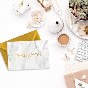 White Marble Luxury Gold Foil Wedding Thank You Card - Etsy