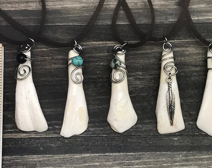 Pick One ~ Authentic Buffalo Tooth Necklace w Stone Bead on Faux Leather ~ Tribal Native Boho Style ~ Belfry Studios