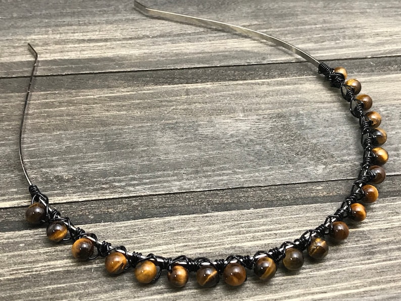 Tiger/'s Eye Headband ~ Wire Wrapped Beaded Tiara ~ Natural Crystal Gem Stone Headpiece ~ Belfry Studios