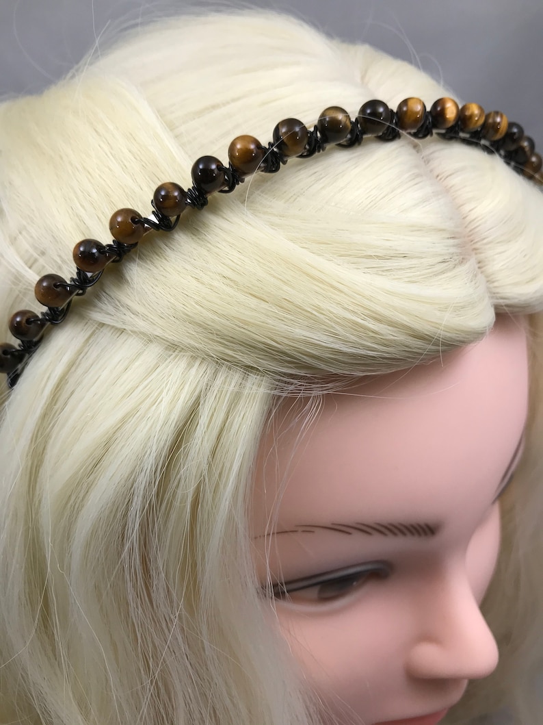 Tiger/'s Eye Headband ~ Wire Wrapped Beaded Tiara ~ Natural Crystal Gem Stone Headpiece ~ Belfry Studios