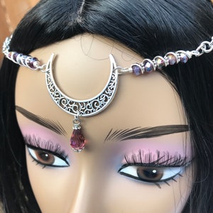Celestial Crescent Moon Glass Head Chain Circlet ~ Fantasy Midieval Cosplay Head Piece ~ Elven LARP Crown Jewelry ~ Belfry Studios