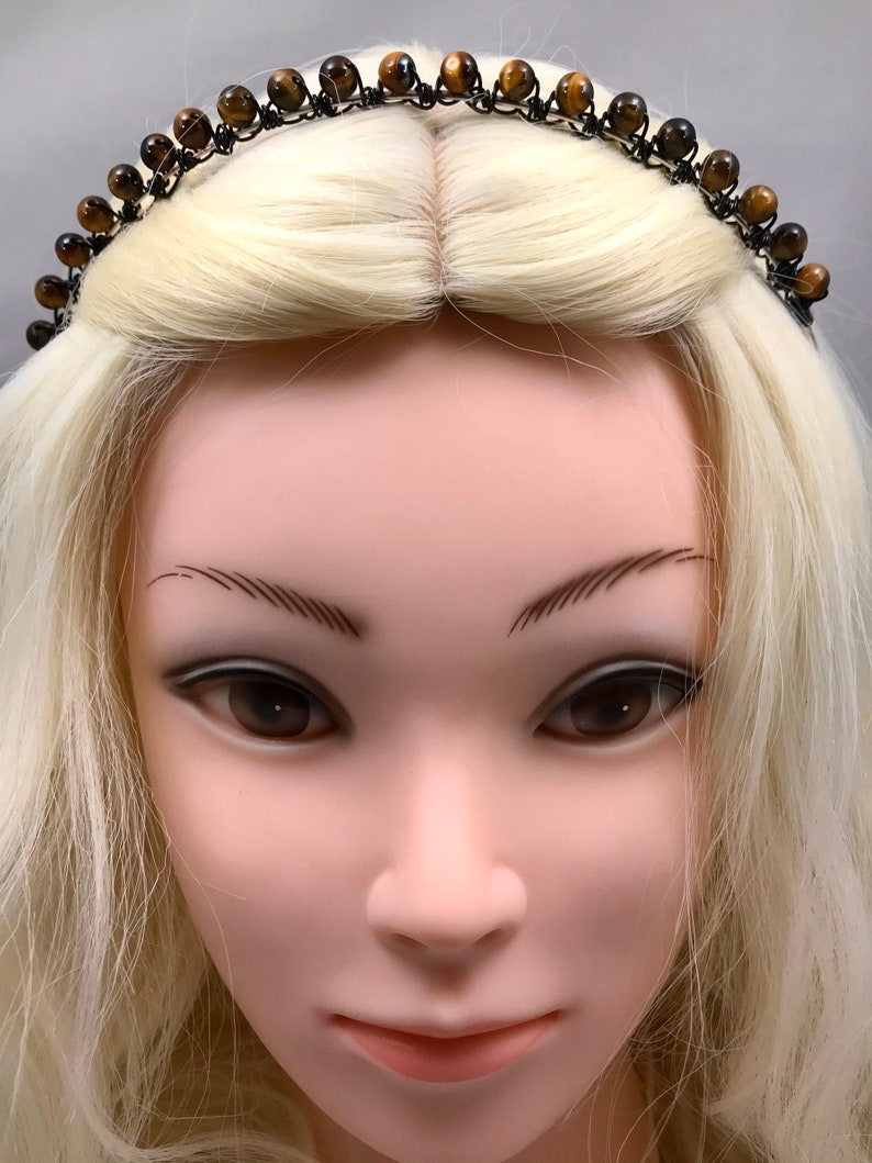 Tiger/'s Eye Headband ~ Wire Wrapped Beaded Tiara ~ Natural Crystal Gem Stone Headpiece ~ Belfry Studios