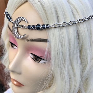 Celestial Crescent Moon Glass Head Chain Circlet Fantasy Midieval Cosplay Head Piece Elven Elfin Fae LARP Crown Jewelry ~ Belfry Studios