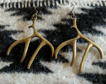 Boho Western Antler Earrings in Silver or Bronze
