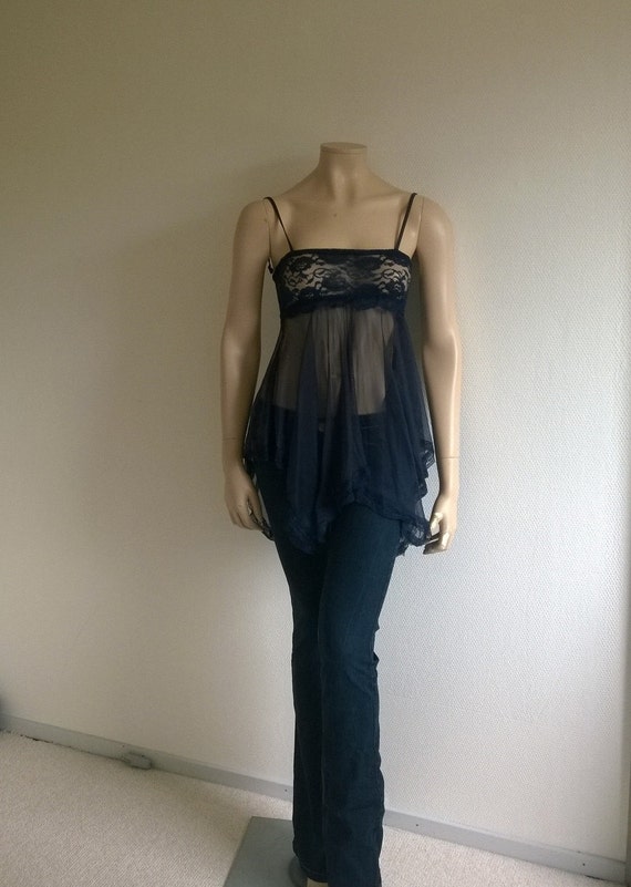 Vintage 90s Mesh top Babydoll dress Hipster Sleeve
