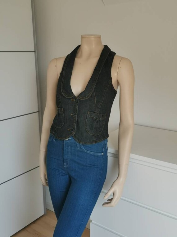 Vintage crop jacket//Denim fitted sexy vest