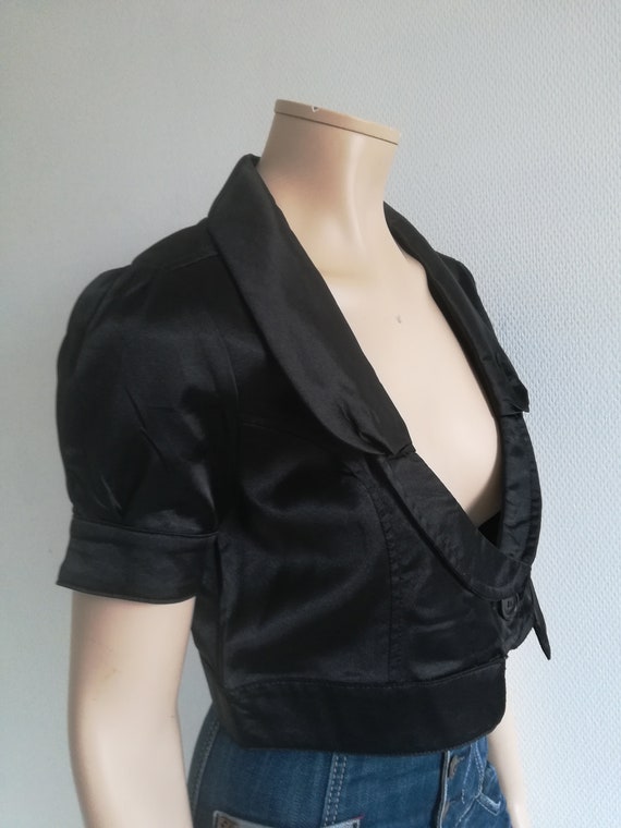 90s satin bolero//Black Satin shrug