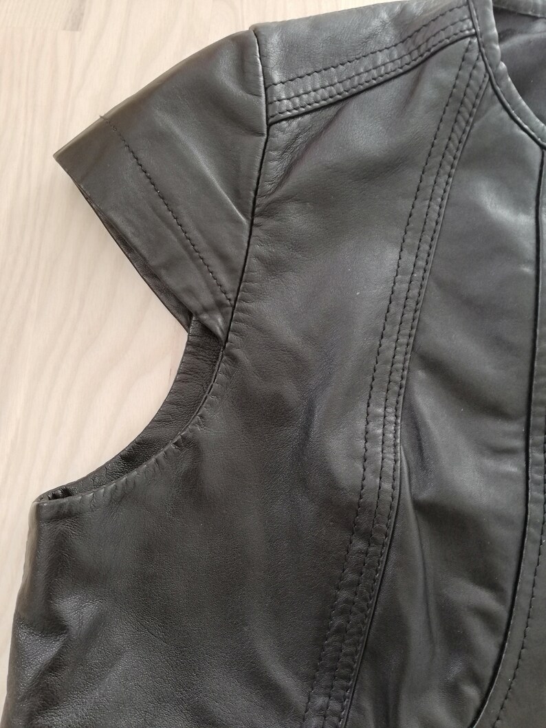 90s Vintage Boho bolero Cropped jacket Black Leather Short shrug