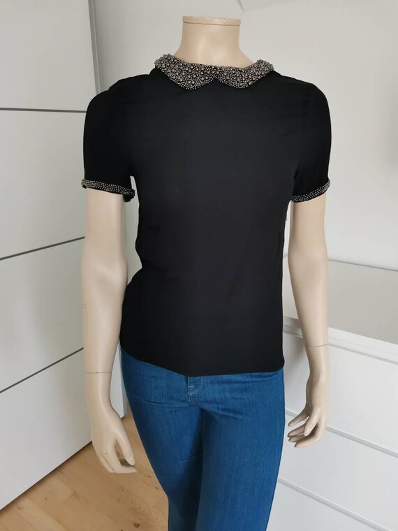 Beaded collar//vintage black top