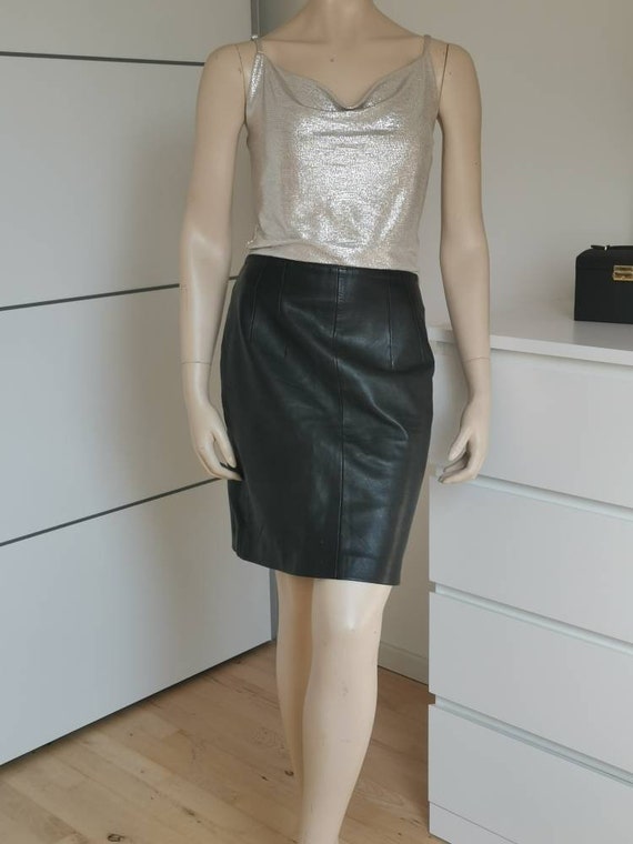 Vintage Leather skirt//Black Pencil skirt