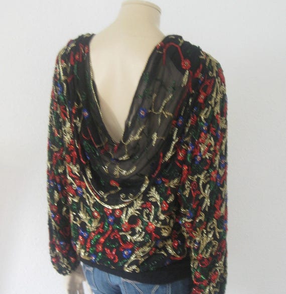 Gorgeous Vintage 80s Studio 54 top// Beaded Open