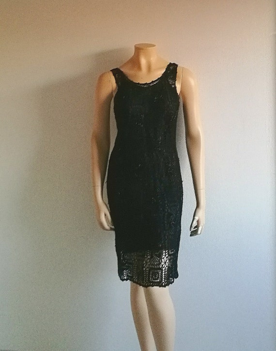 Vintage 90s Flapper dress Lace Crochet 20s style b