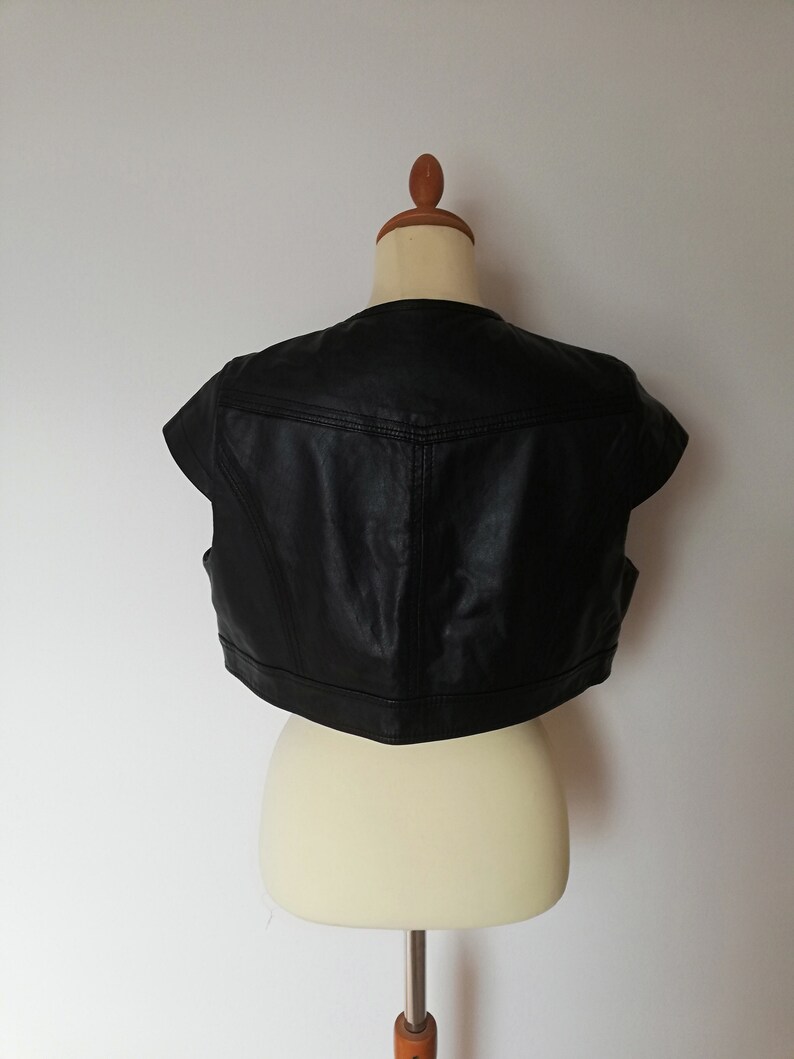 90s Vintage Boho bolero Cropped jacket Black Leather Short shrug