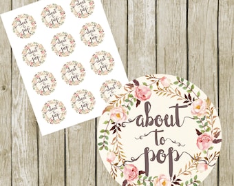 About To Pop Tags Printable. 2" Round Labels. Instant Download. About to Pop Baby Shower. About to Pop Popcorn Favor. Popcorn Favor Tags.