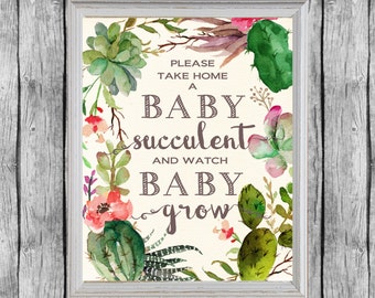 Succulent Baby Shower Favors Sign 8x10, Digital File, Instant Download. Succulent Favors Baby Shower Sign. Baby Shower Succulents.