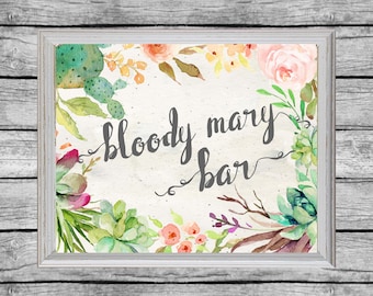 Bloody Mary Bar Sign. Bloody Mary Bar Printable. Bridal Shower Sign. Printable Bridal Shower Decor. Instant Download. Bridal Brunch