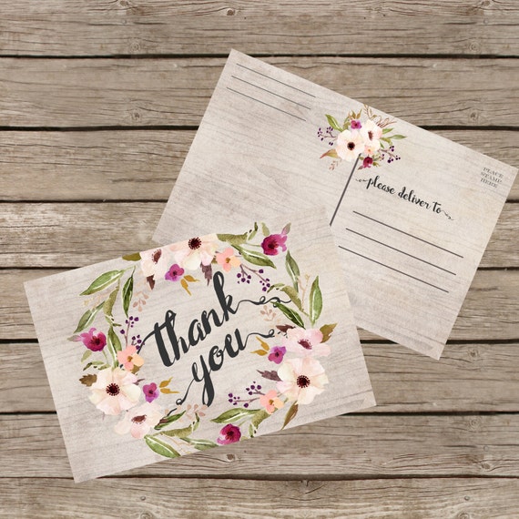 Items similar to Thank You Postcard. Thank you Card Printable, Floral ...