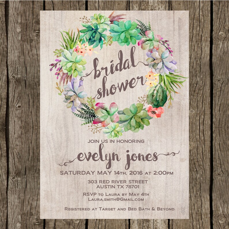 Bridal Shower Succulent Invitation Printable Floral Bridal Etsy