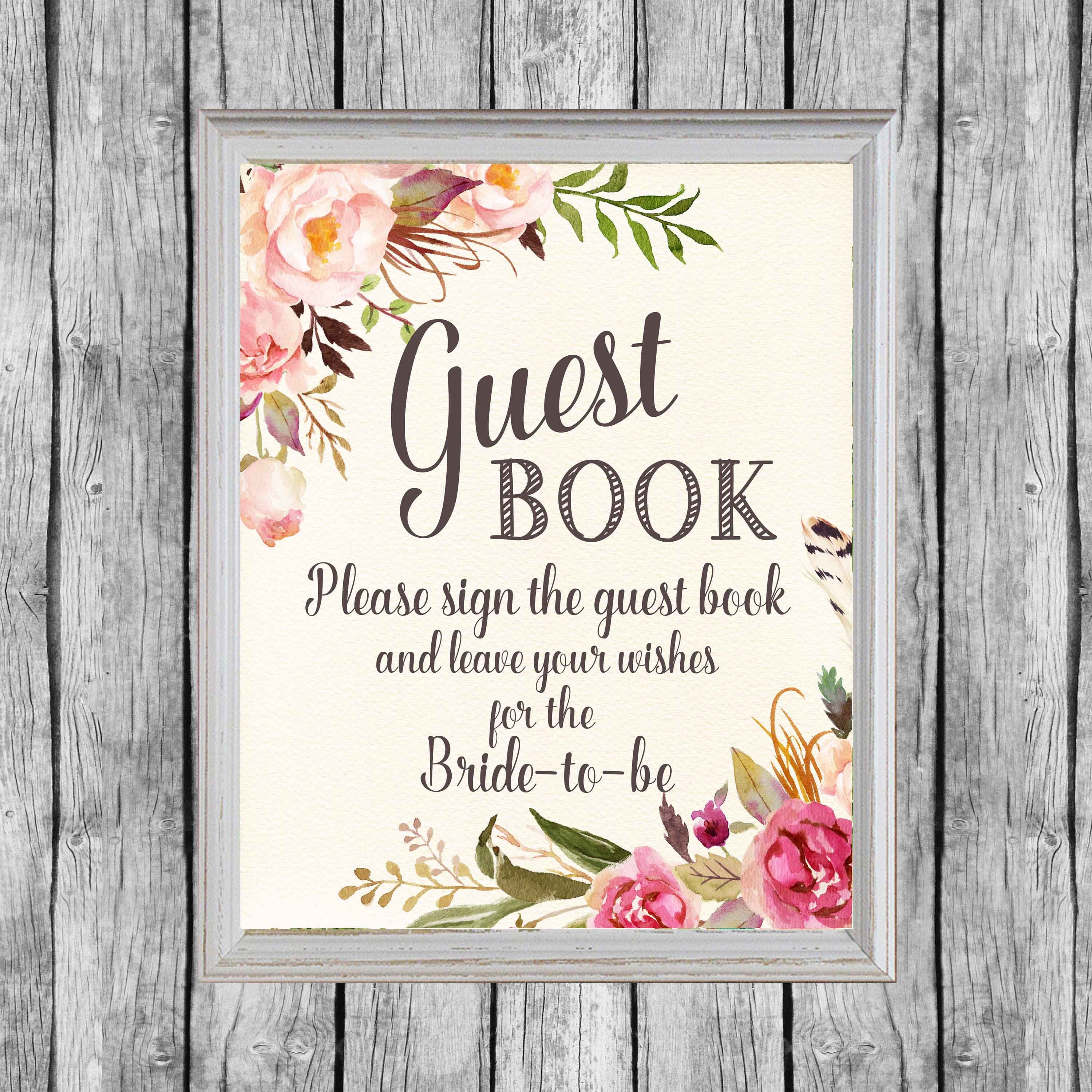 Guest Book Sign for Bridal Shower. Floral Guest Book Sign Etsy