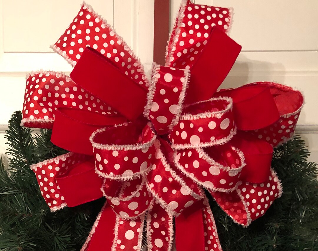 XL Red and White Christmas Bow Whimsical Christmas Bow, Swag Bow