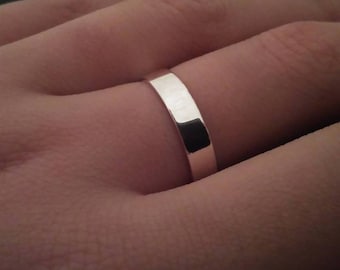 Solid Sterling Silver 925 Flat Shape 4mm Plain Wedding Ring Band