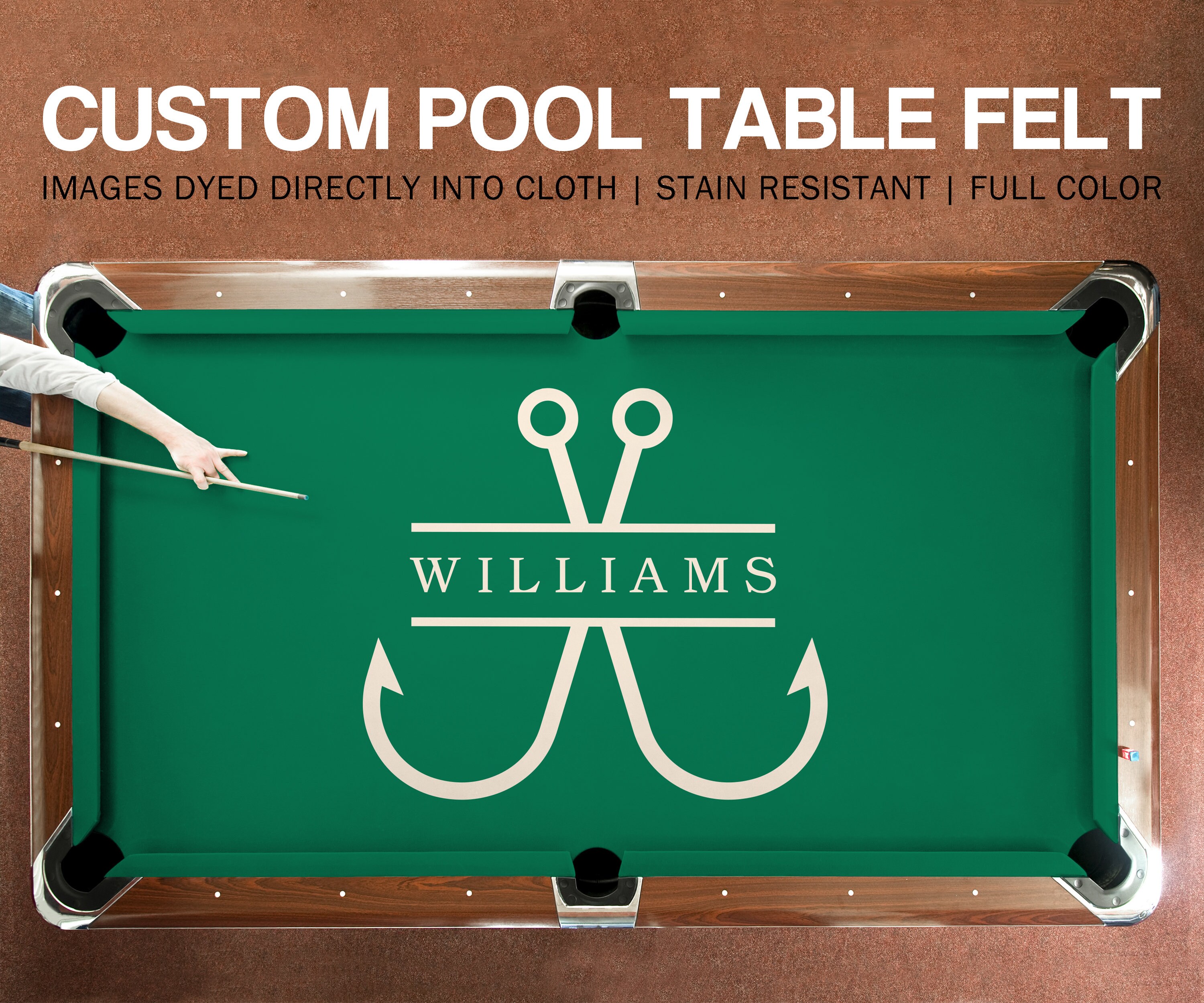 Fishing Hooks Personalized Custom Pool Table Felt Great for