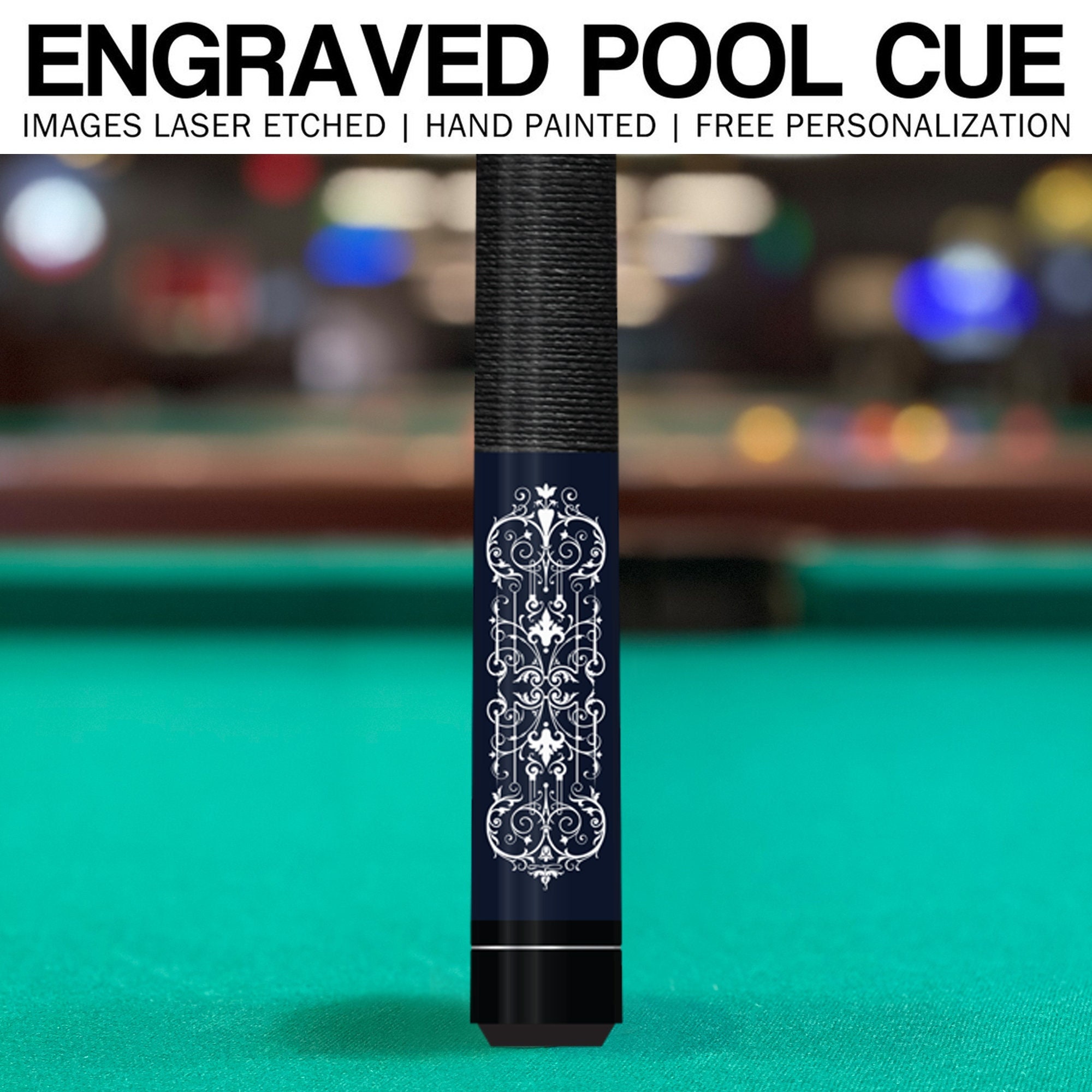Forged Etched Series ET07 Custom Engraved Navy Pool Cue