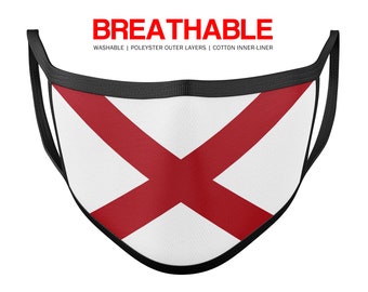 Alabama State Flag Face Mask Unisex Reusable Washable 3 Layer 100% Polyester