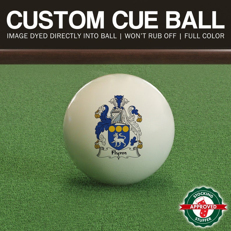 Family Crest\/Shield Custom Pool and Billiards Cue Ball - Personalized Gift for Birthday or Christmas!