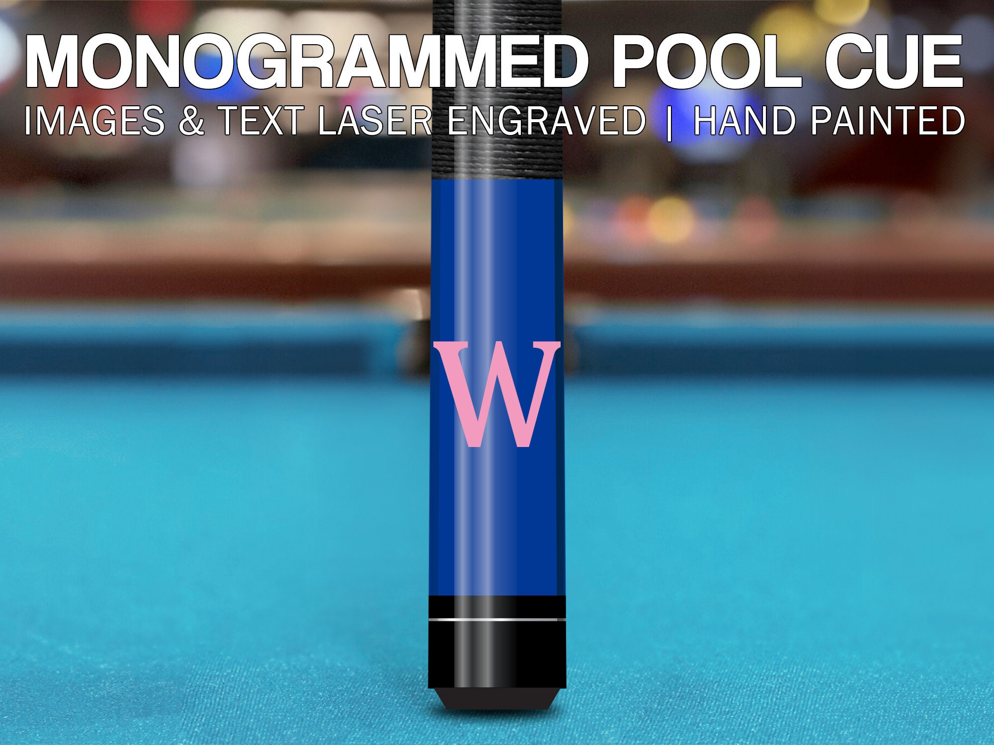 Family Name Monogrammed Blue Pool Cue Great Personalized