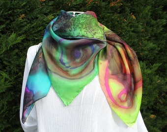 Square silk Habotai painted by hand, hand painted square silk scaf, mother's day gift, gift for her "lines of life"