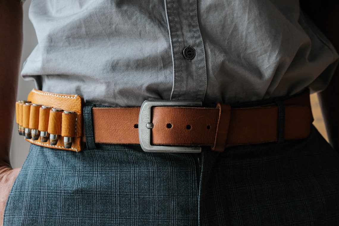 Leather Ammo .38 .357 Bullet Carrier Belt Mounted Yellow Mustard Handmade Italy Leather Etsy