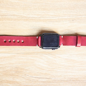 Apple Watch Series 3, 4 Lederarmband rot Cartier Lederarmband 38 40 42 44 mm Pflanzlich gegerbt, 3 mm dick