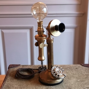 Upcycled, Vintage candlestick telephone lamp. Unique lamp.