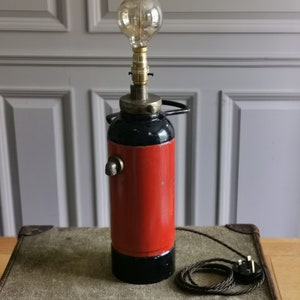 Upcycled Vintage red fire extinguisher lamp. Man cave.