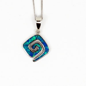 Sterling Silver Greek Spiral Pendant: Blue Opal Charm