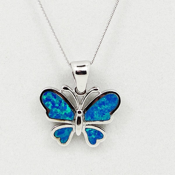 Silver Butterfly pendant, Blue fire opal , Greek Jewelry from Greece, Pendentif papillons bleue opale, Bijoux Grec, Gioielli  Greco