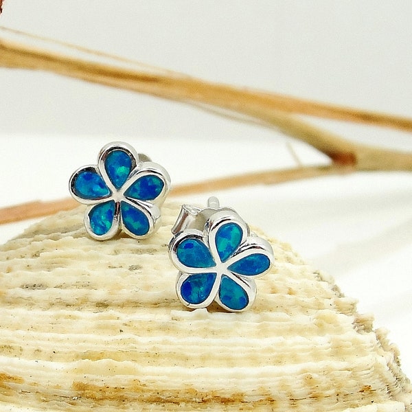 Blue Opal Silver flower Earrings, Greek Jewelry from Greece, Gioielli Greco, Bijoux Grec, Bijoux pour enfant, Griechischer Schmuck, Griekse