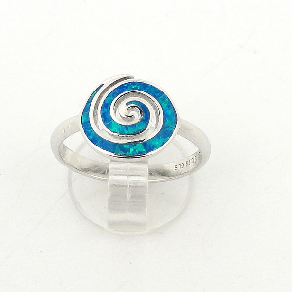Blue Opal Spiral silver ring, sterling silver 925, Greek jewellery, Bijoux Grec opale, griechischen schmuck, anello opale Greco spirale,
